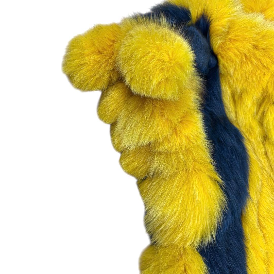 染め カラー フォックス ベスト フェイス付 本毛皮 バイカラー スカラップ