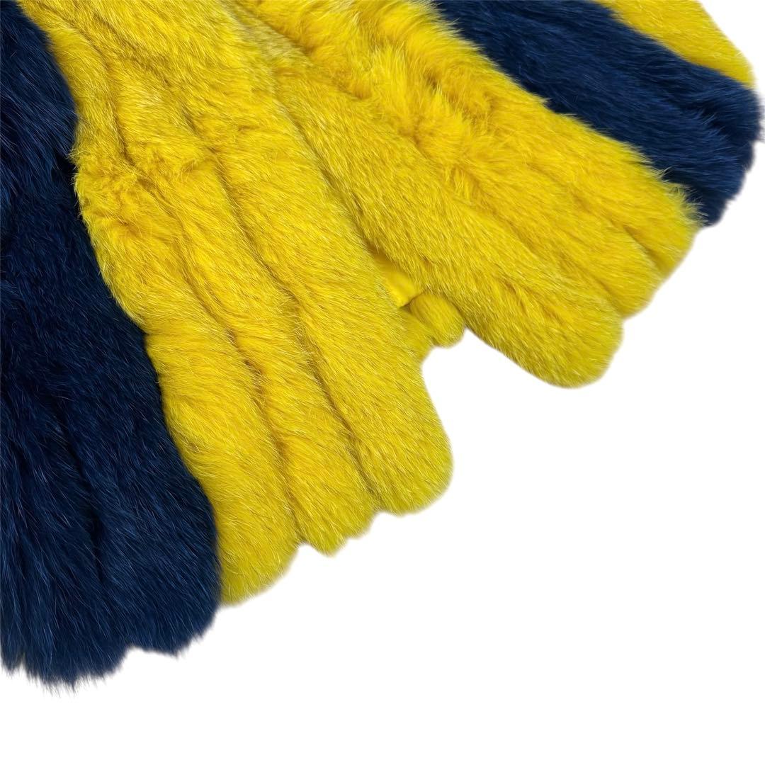 染め カラー フォックス ベスト フェイス付 本毛皮 バイカラー スカラップ