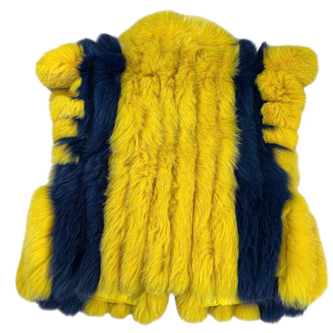 染め カラー フォックス ベスト フェイス付 本毛皮 バイカラー スカラップ