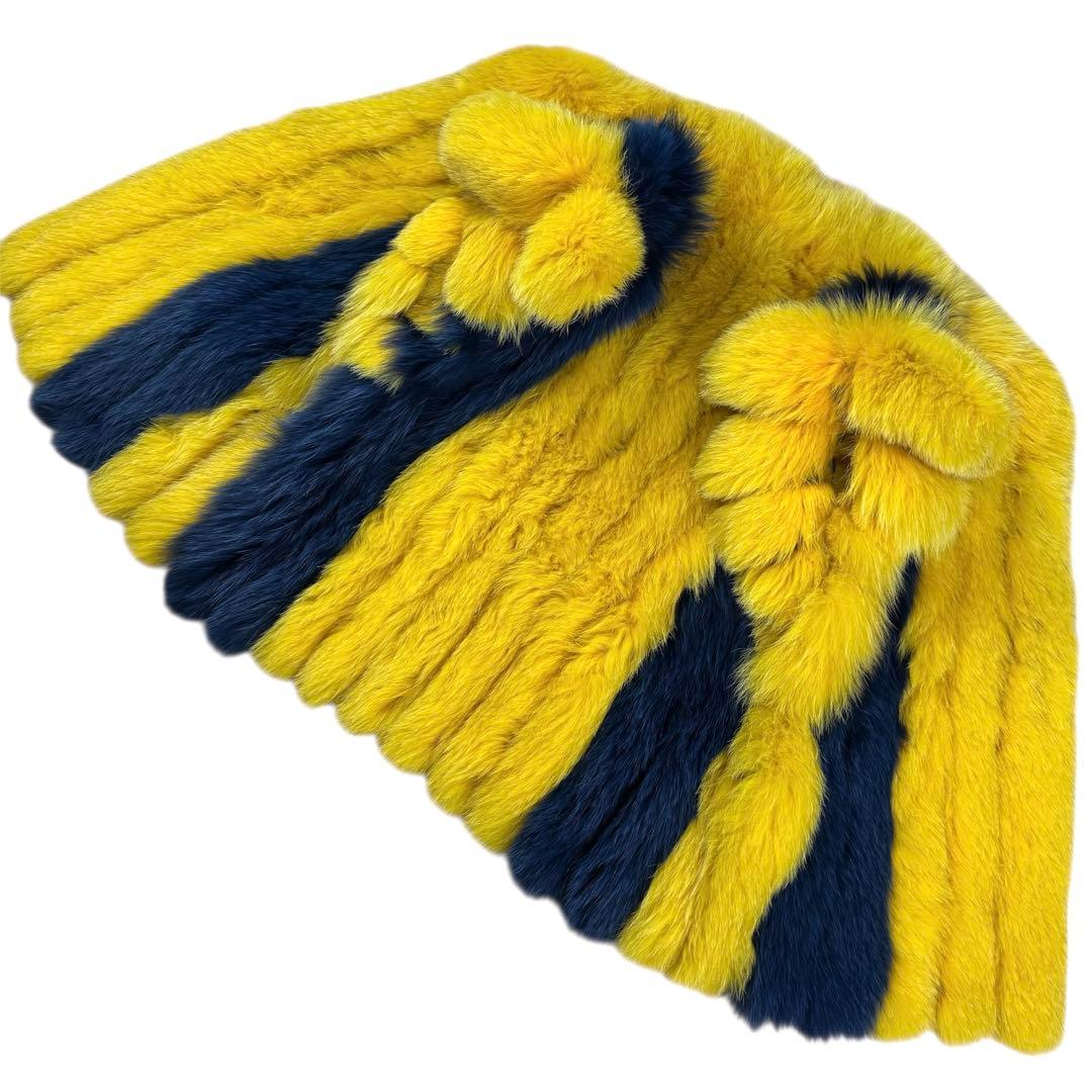 染め カラー フォックス ベスト フェイス付 本毛皮 バイカラー スカラップ