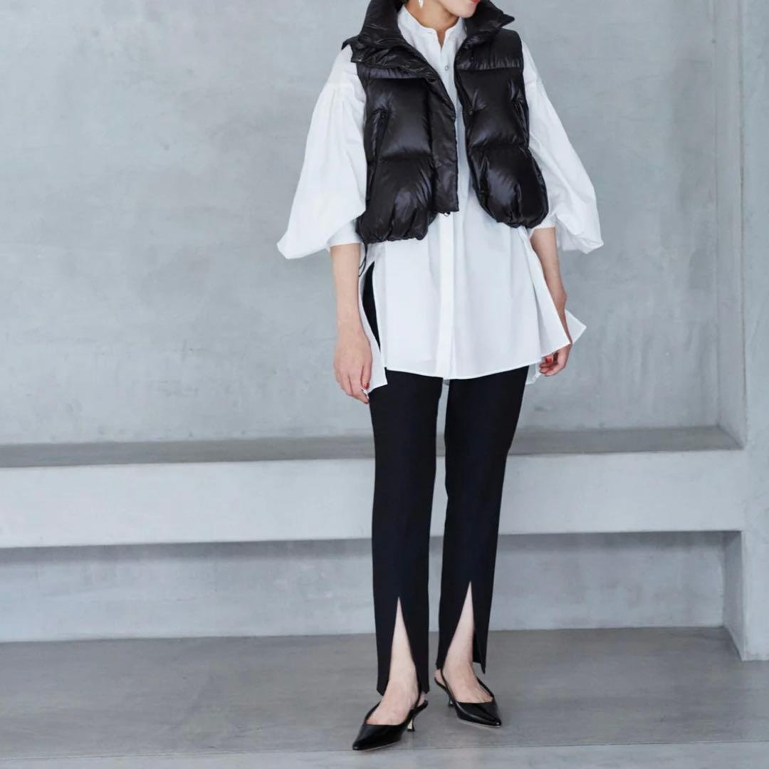 極美品 M ルフィル 2WAYツイルフロントスリットパンツ 黒 テーパードパンツ