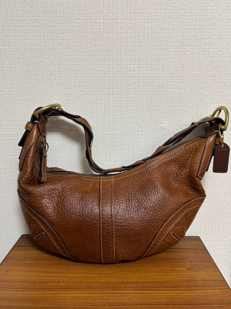 状態良好 オールドコーチ 10043 半月型 ワンハンドル レザー　茶　Y2K