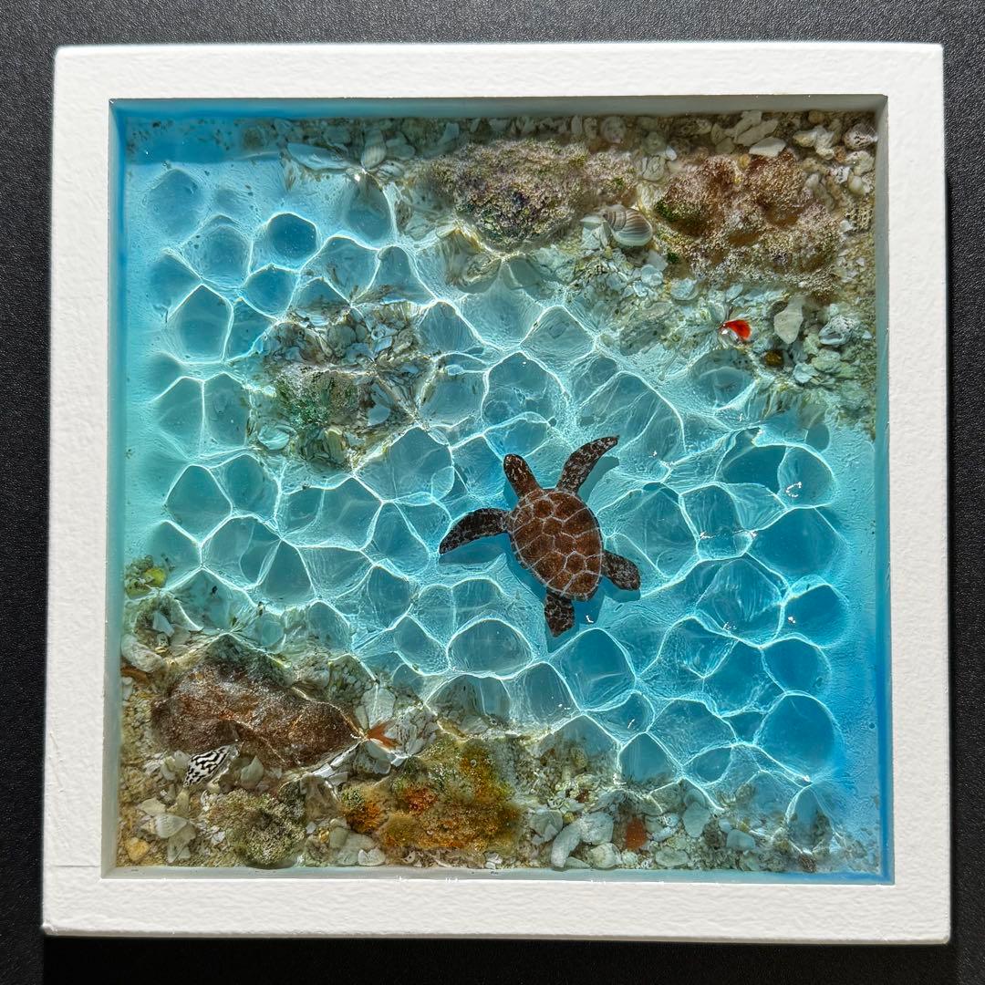 レジンアート オーシャンアート ウミガメ ホヌ 海 アート 波紋 アートパネル