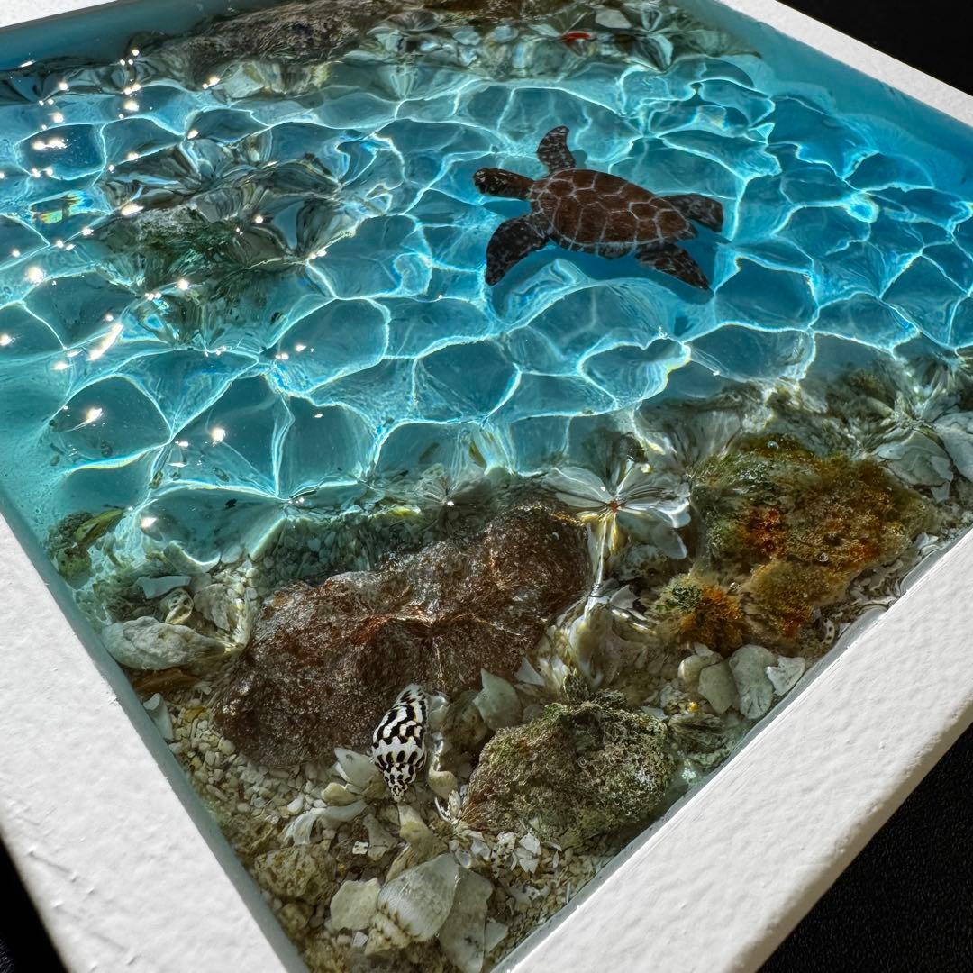 レジンアート オーシャンアート ウミガメ ホヌ 海 アート 波紋 アートパネル