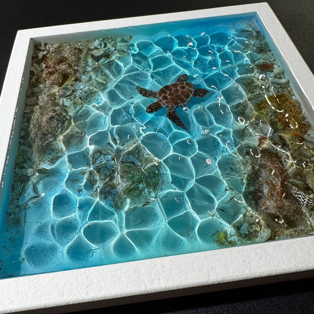 レジンアート オーシャンアート ウミガメ ホヌ 海 アート 波紋 アートパネル