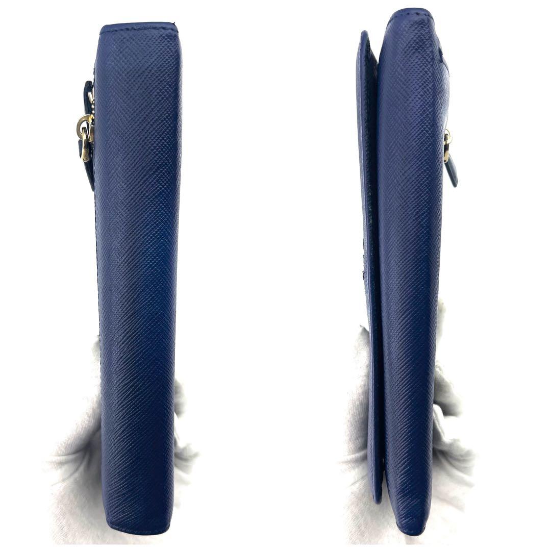 PRADA　サフィアーノレザー　青系　ゴールド　長財布　メタルロゴ　二つ折り