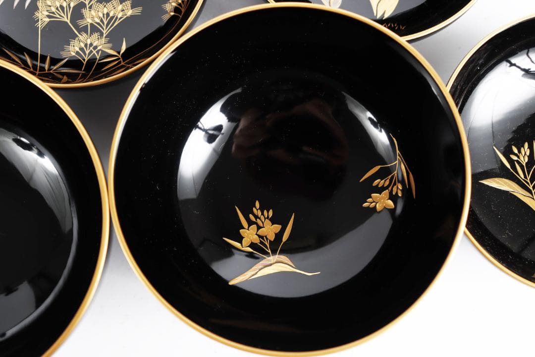 輪島塗 草花絵替 図替 蒔絵 煮物椀 五客 浅己　浅見②