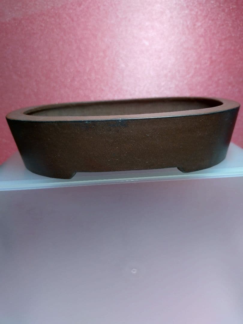小型茶色陶器楕円形小品盆栽鉢