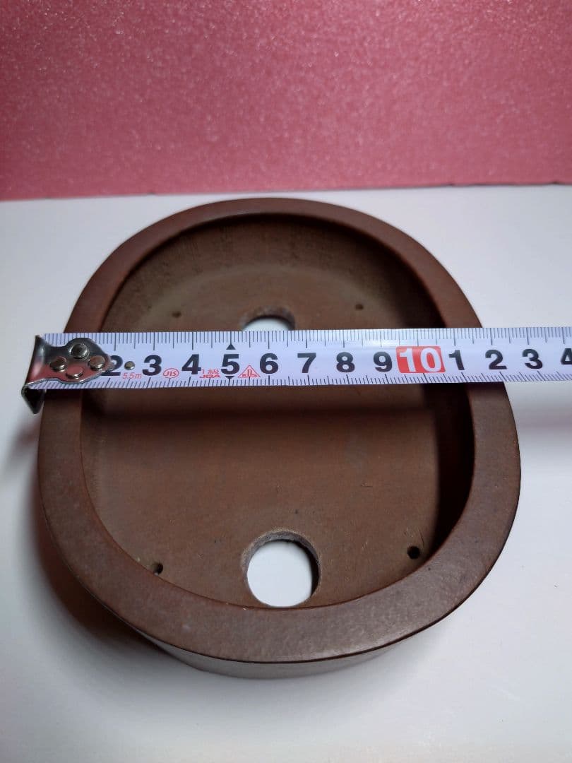 小型茶色陶器楕円形小品盆栽鉢