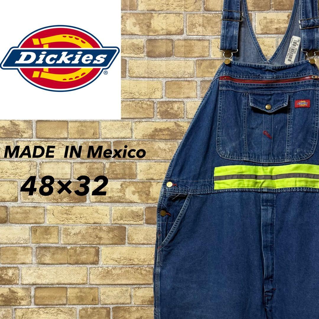 ディッキーズ　メキシコ製　デニムオーバーオール　リフレクター　ワーク　48/32