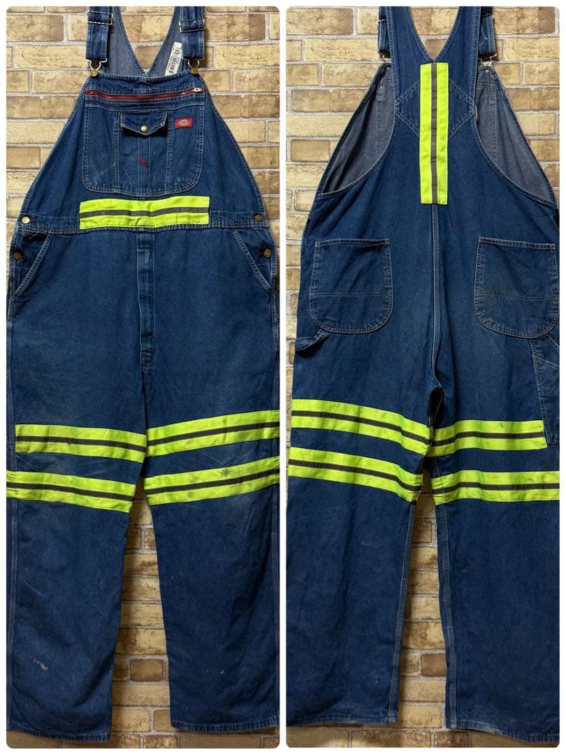 ディッキーズ　メキシコ製　デニムオーバーオール　リフレクター　ワーク　48/32