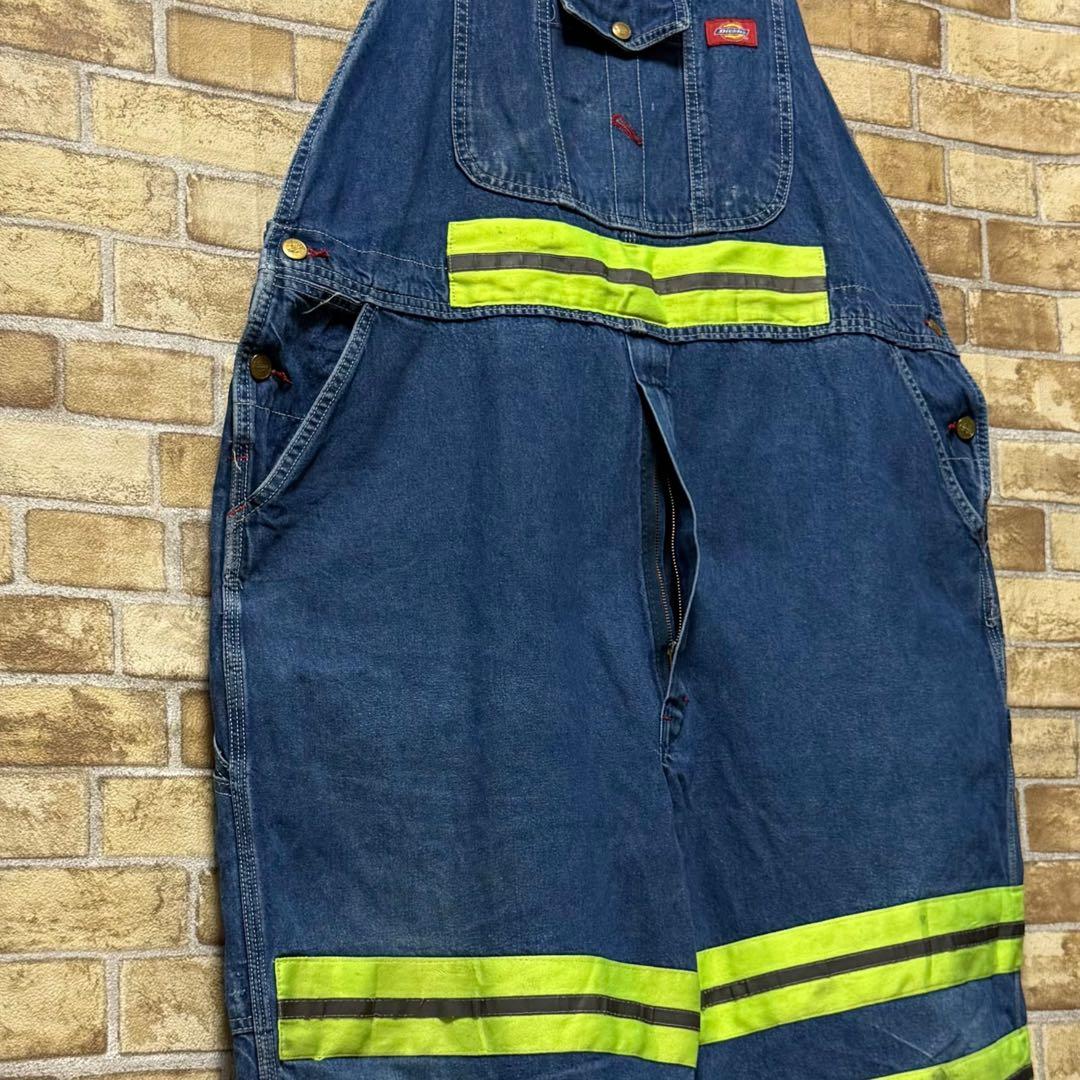 ディッキーズ　メキシコ製　デニムオーバーオール　リフレクター　ワーク　48/32
