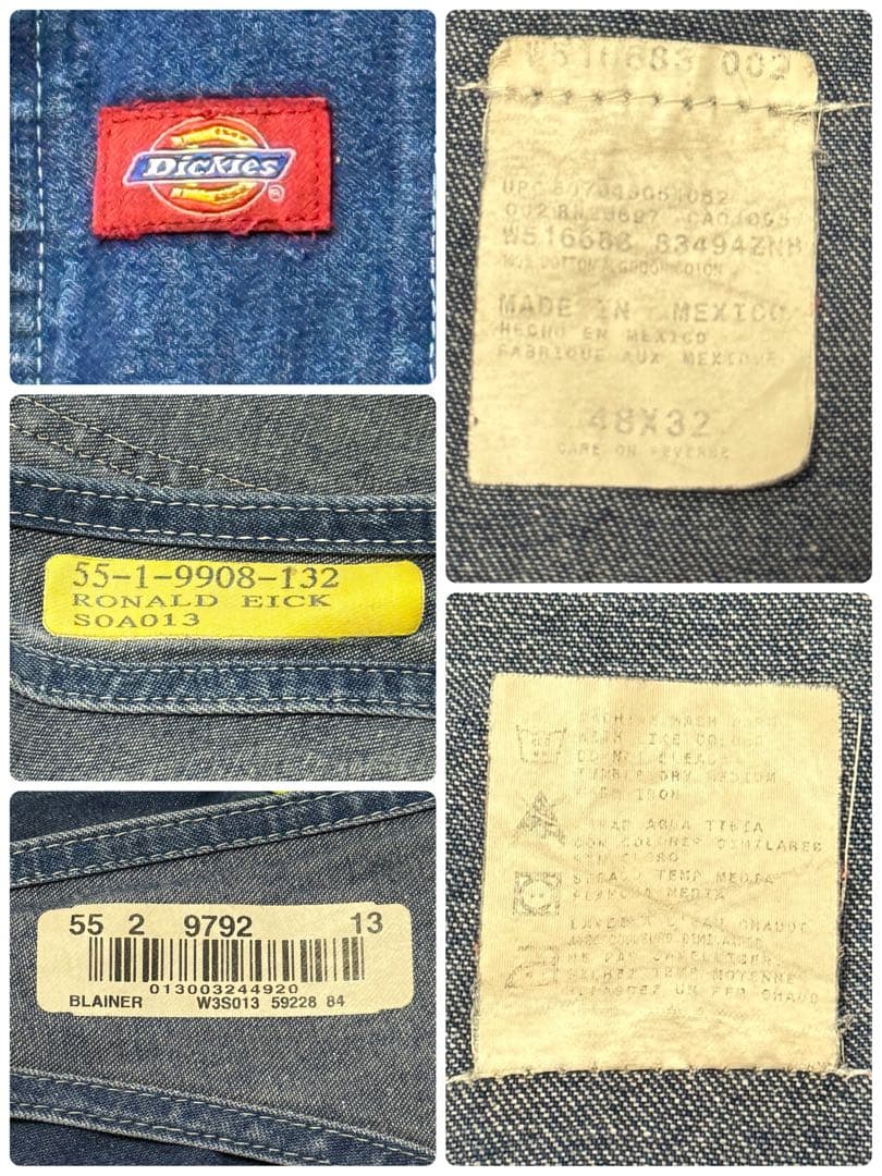 ディッキーズ　メキシコ製　デニムオーバーオール　リフレクター　ワーク　48/32