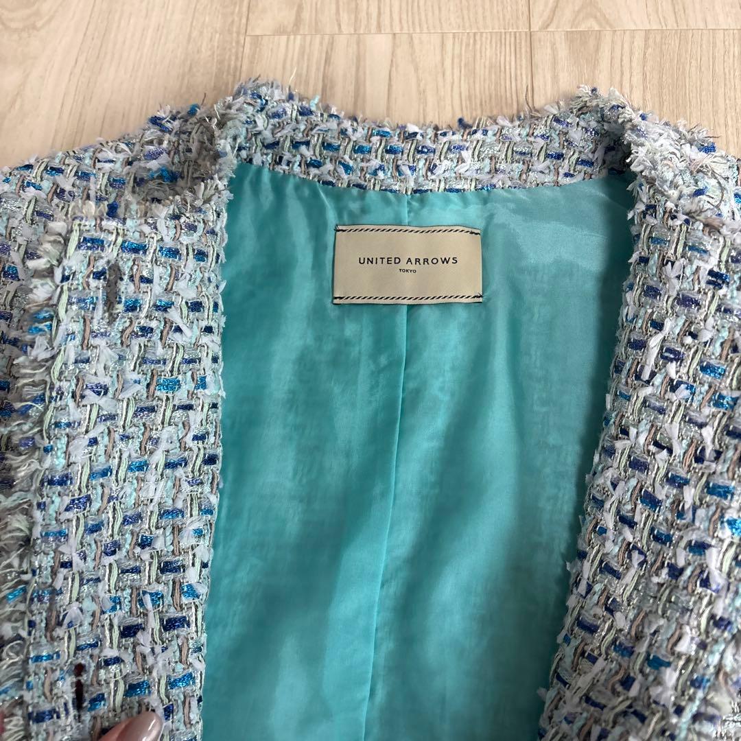 ユナイテッドアローズ青系ツイード ノースリーブベスト