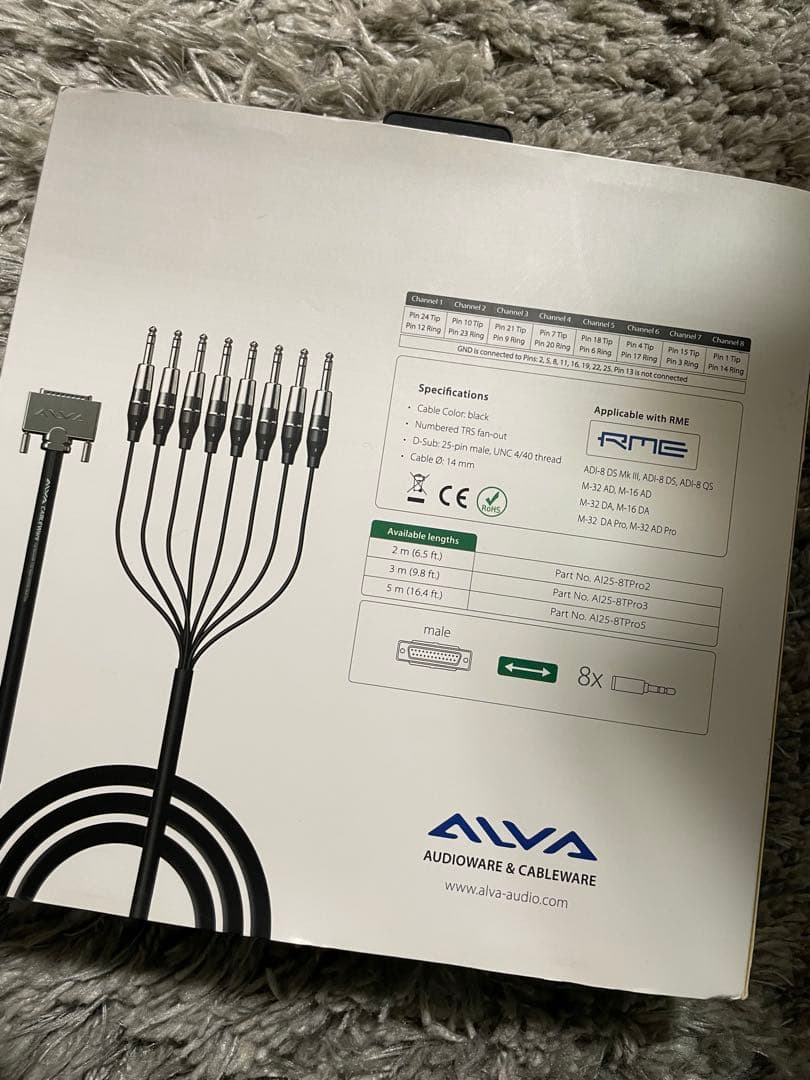 【美品】ALVA D-Sub25 to 8x TRS ケーブル 2m（2セット）