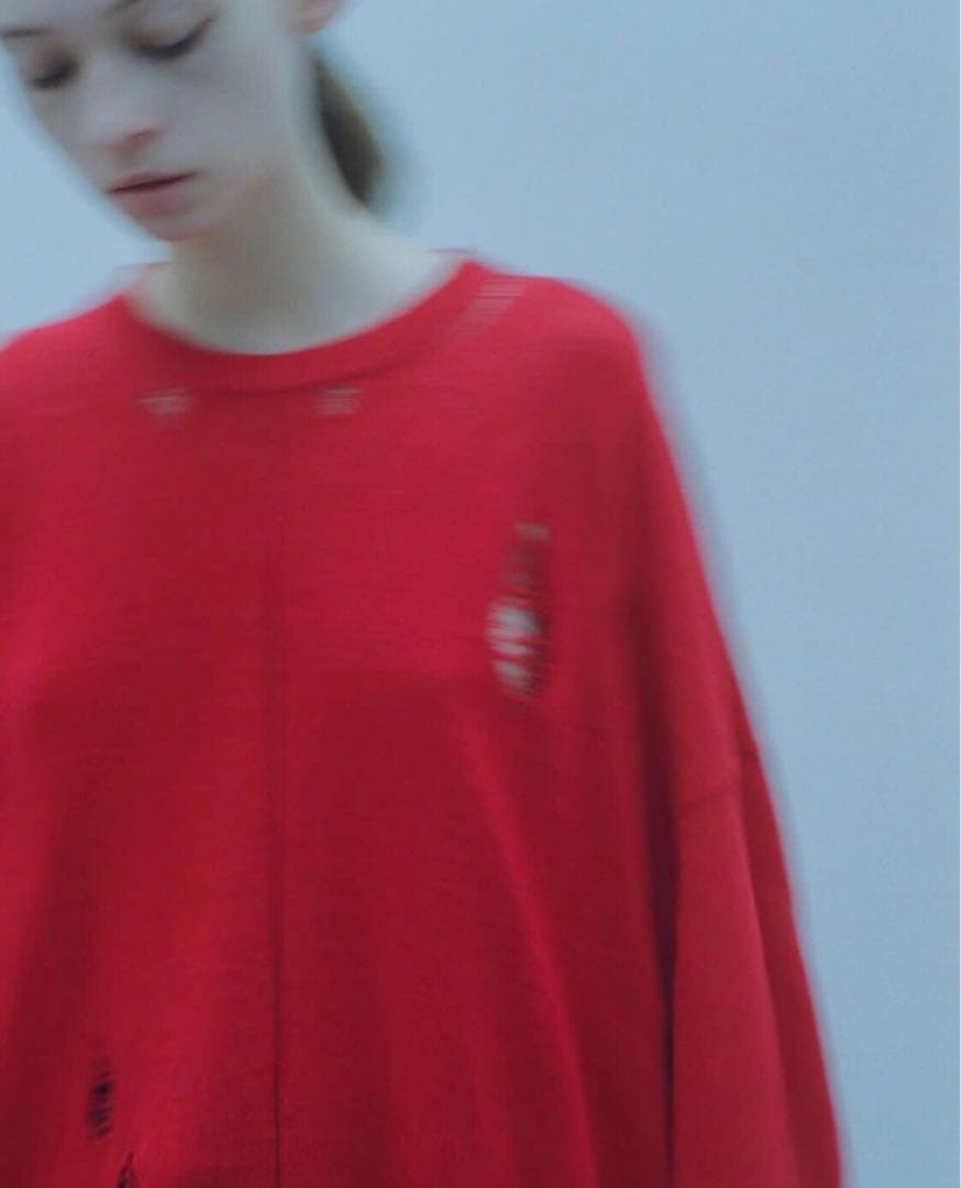 トップス stein 21ss Oversized Damaged Knit LS red