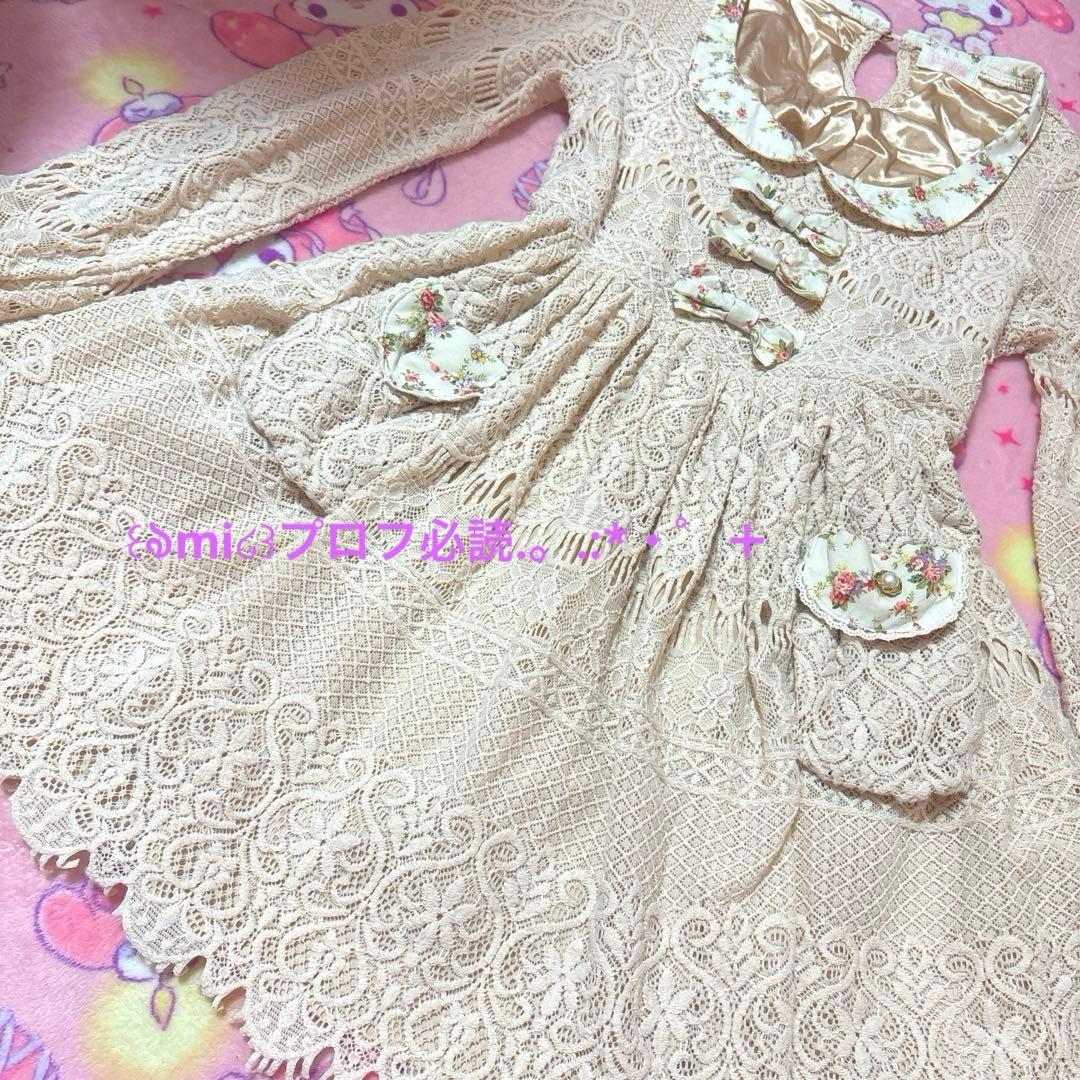 リズリサ　総レース花柄ワンピース　3連リボン　森ガール　姫ギャル