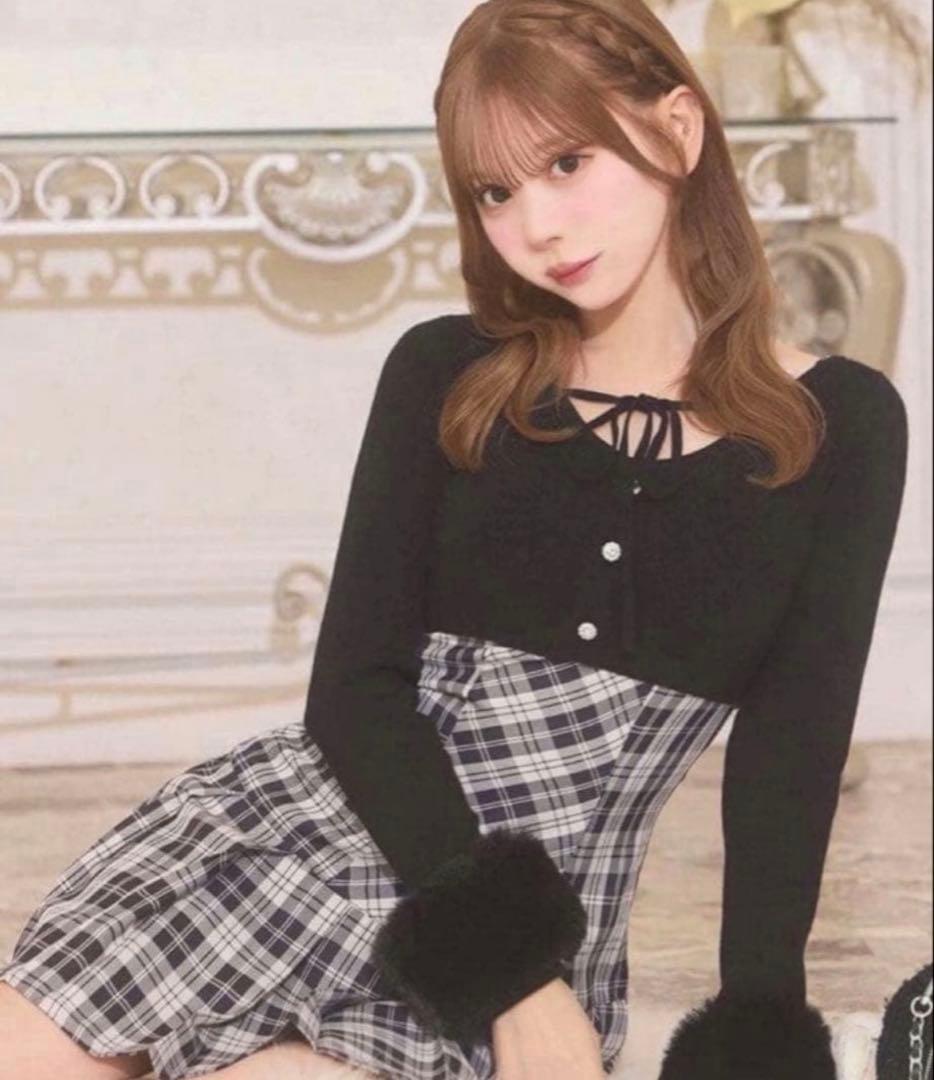 michellMacaron ボレロsetチェックプリーツワンピ