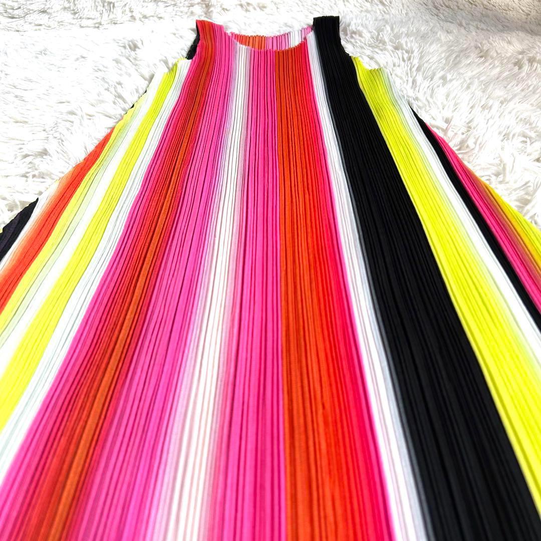 【美品】プリーツプリーズ Aライン ストライプ マキシ丈 ワンピース 5