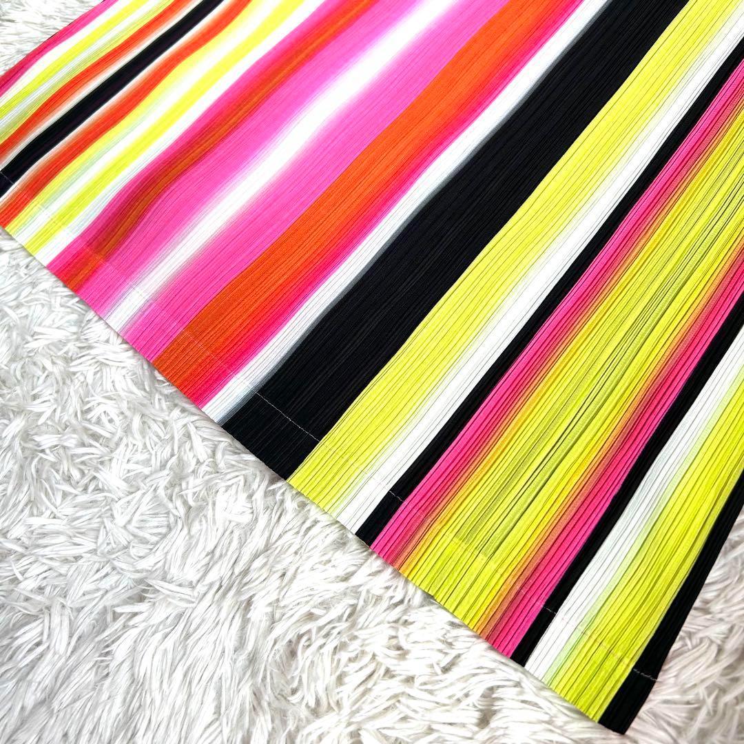 【美品】プリーツプリーズ Aライン ストライプ マキシ丈 ワンピース 5