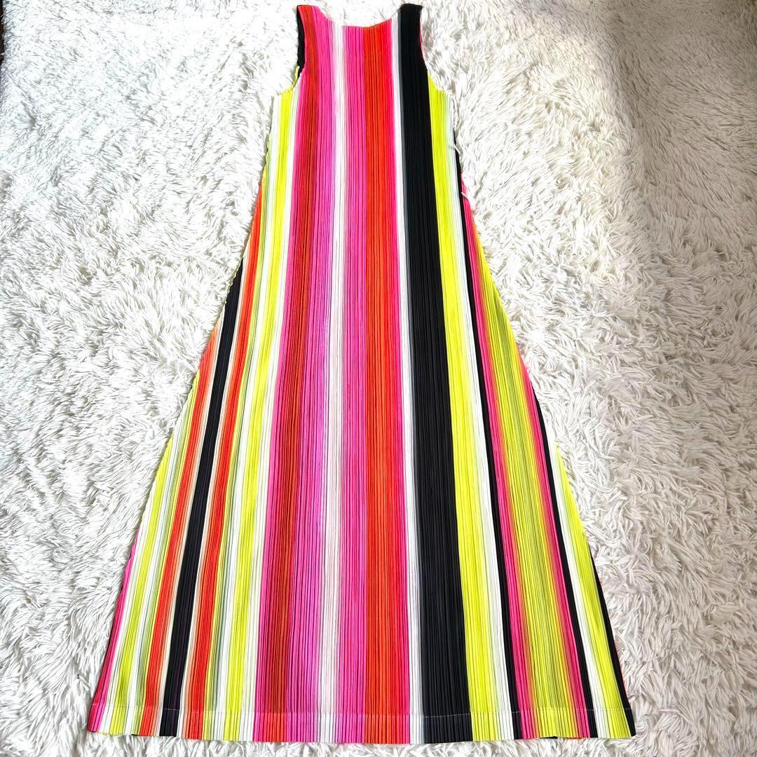 【美品】プリーツプリーズ Aライン ストライプ マキシ丈 ワンピース 5