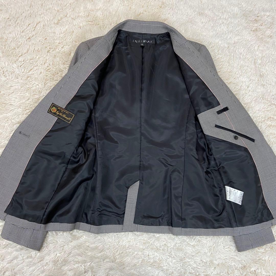 インディヴィ　スカートスーツ　イタリア高級生地 ロロピアーナ　シルク混　千鳥柄