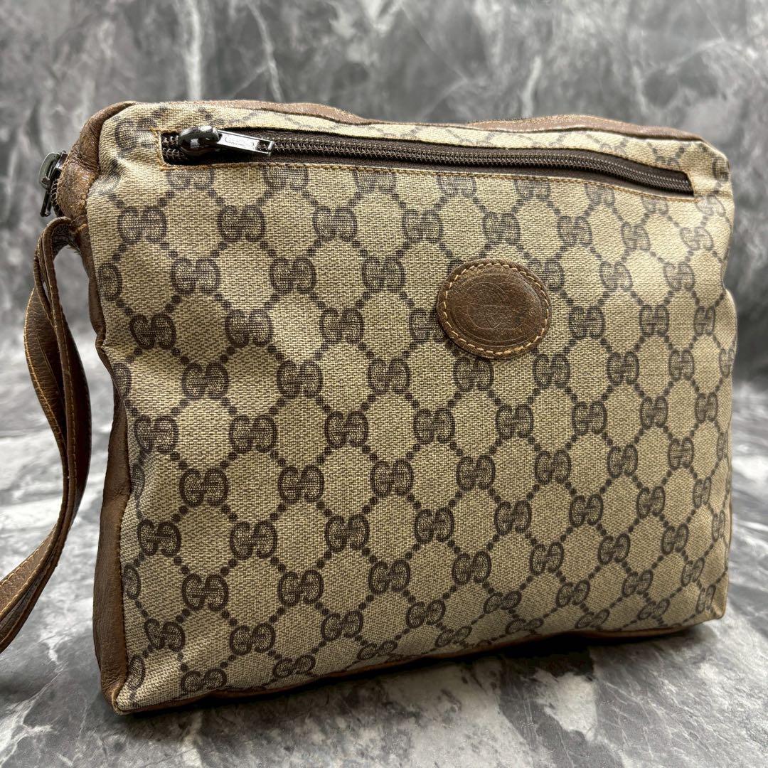 ✨美品✨GUCCI GG クラッチバッグ ベージュ ブラウン レザー ロゴ 金具