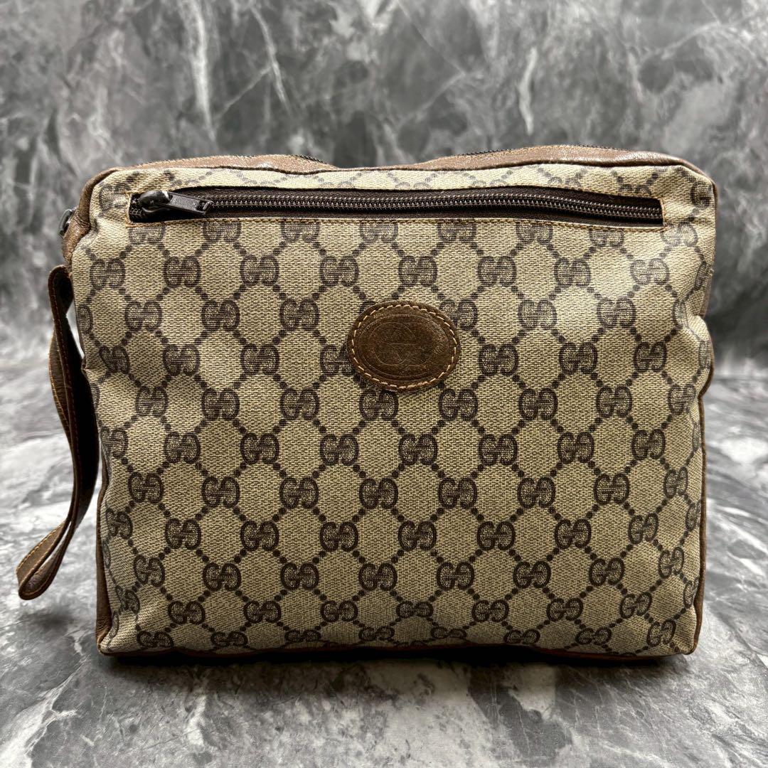 ✨美品✨GUCCI GG クラッチバッグ ベージュ ブラウン レザー ロゴ 金具
