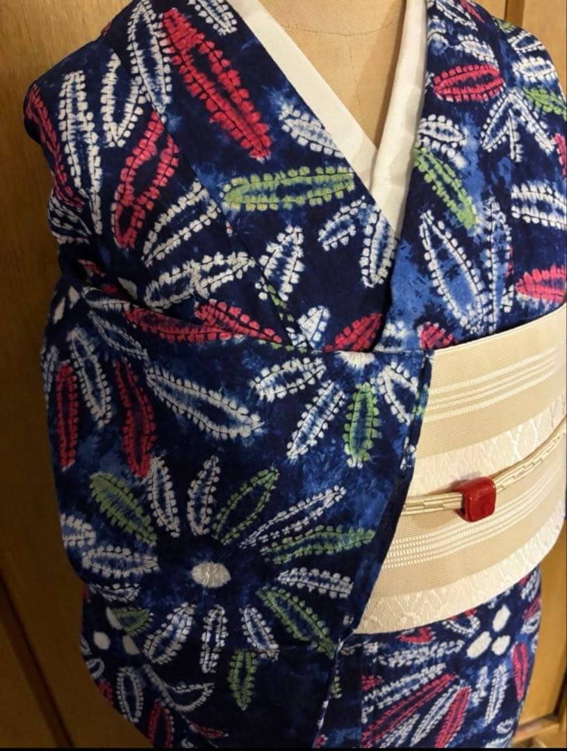 有松鳴海絞り浴衣　藍染タイダイ 大輪の花火？合わせ縫絞、小帽子絞　浴衣単品