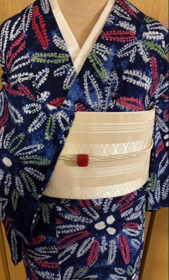有松鳴海絞り浴衣　藍染タイダイ 大輪の花火？合わせ縫絞、小帽子絞　浴衣単品