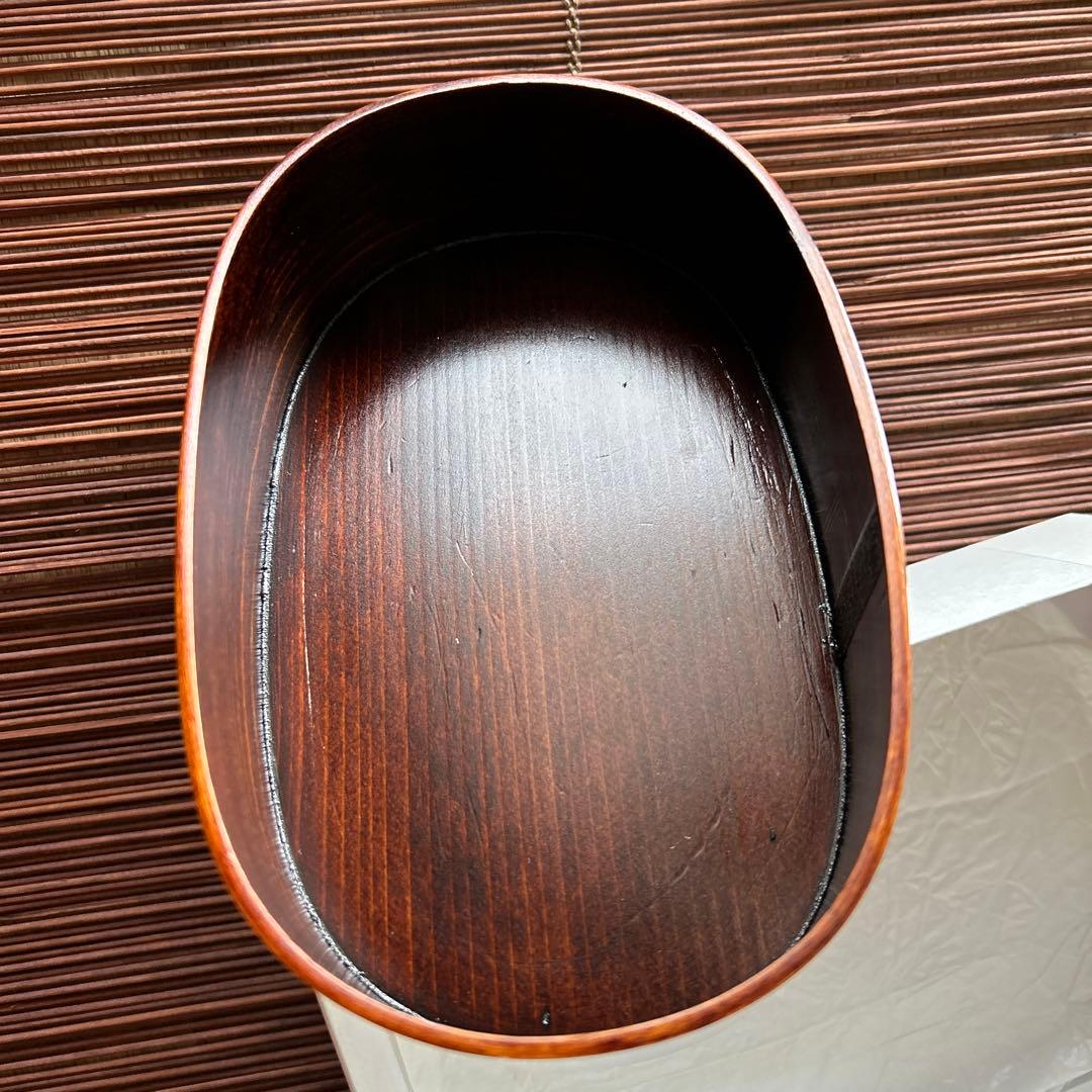 GWセール日本橋木屋　特選手造り弁当箱 曲輪 拭漆 小判型1段弁当箱　味の道具揃