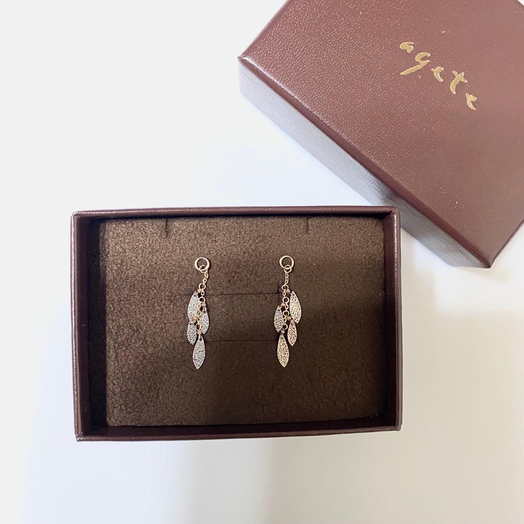 agete アガット K10 SV ピアスチャーム リーフ