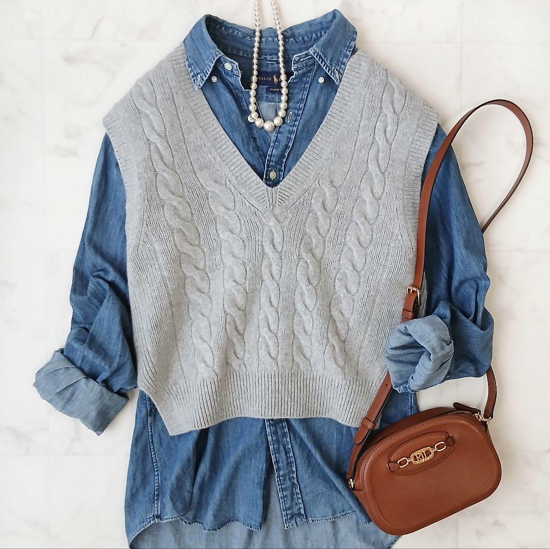 極美品 ポロラルフローレン 上質 ウールカシミヤ ケーブル Vネックベスト 現行