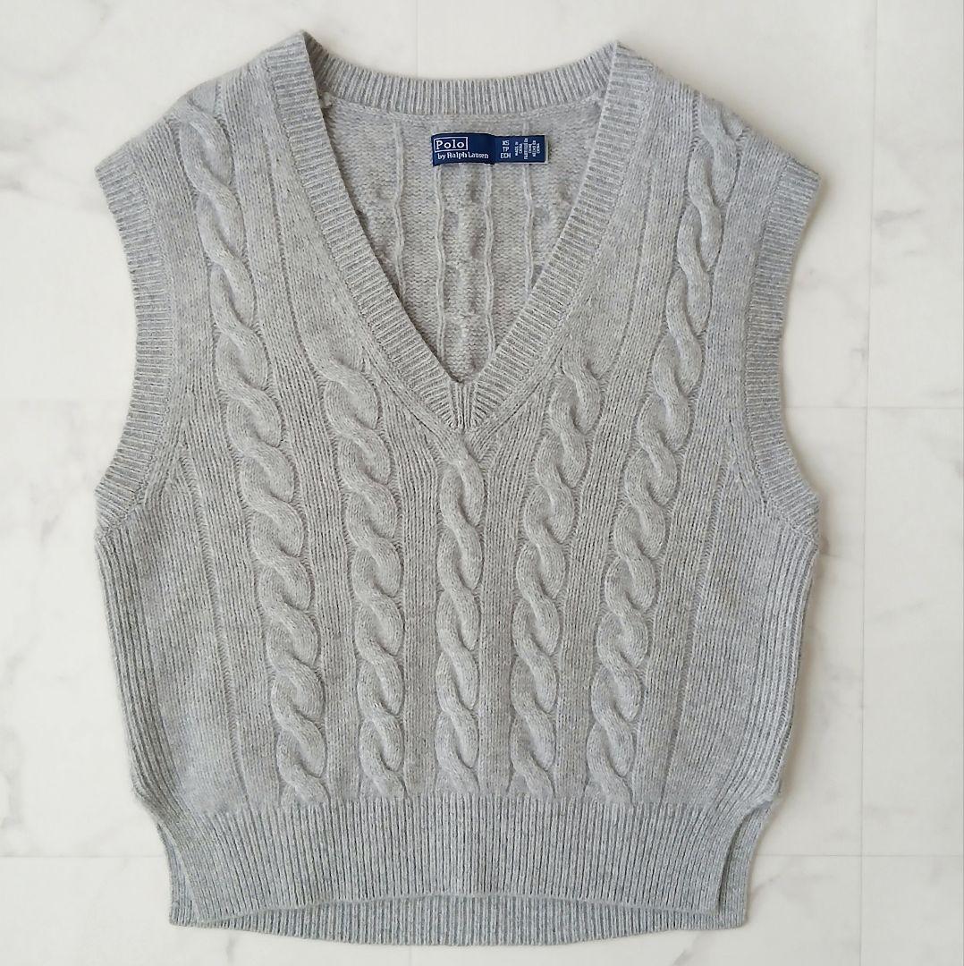 極美品 ポロラルフローレン 上質 ウールカシミヤ ケーブル Vネックベスト 現行