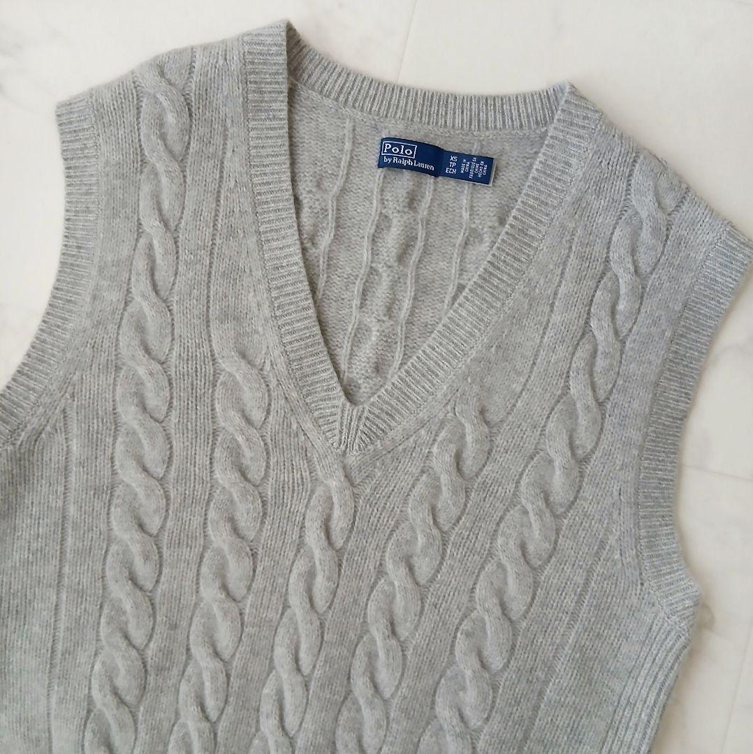 極美品 ポロラルフローレン 上質 ウールカシミヤ ケーブル Vネックベスト 現行