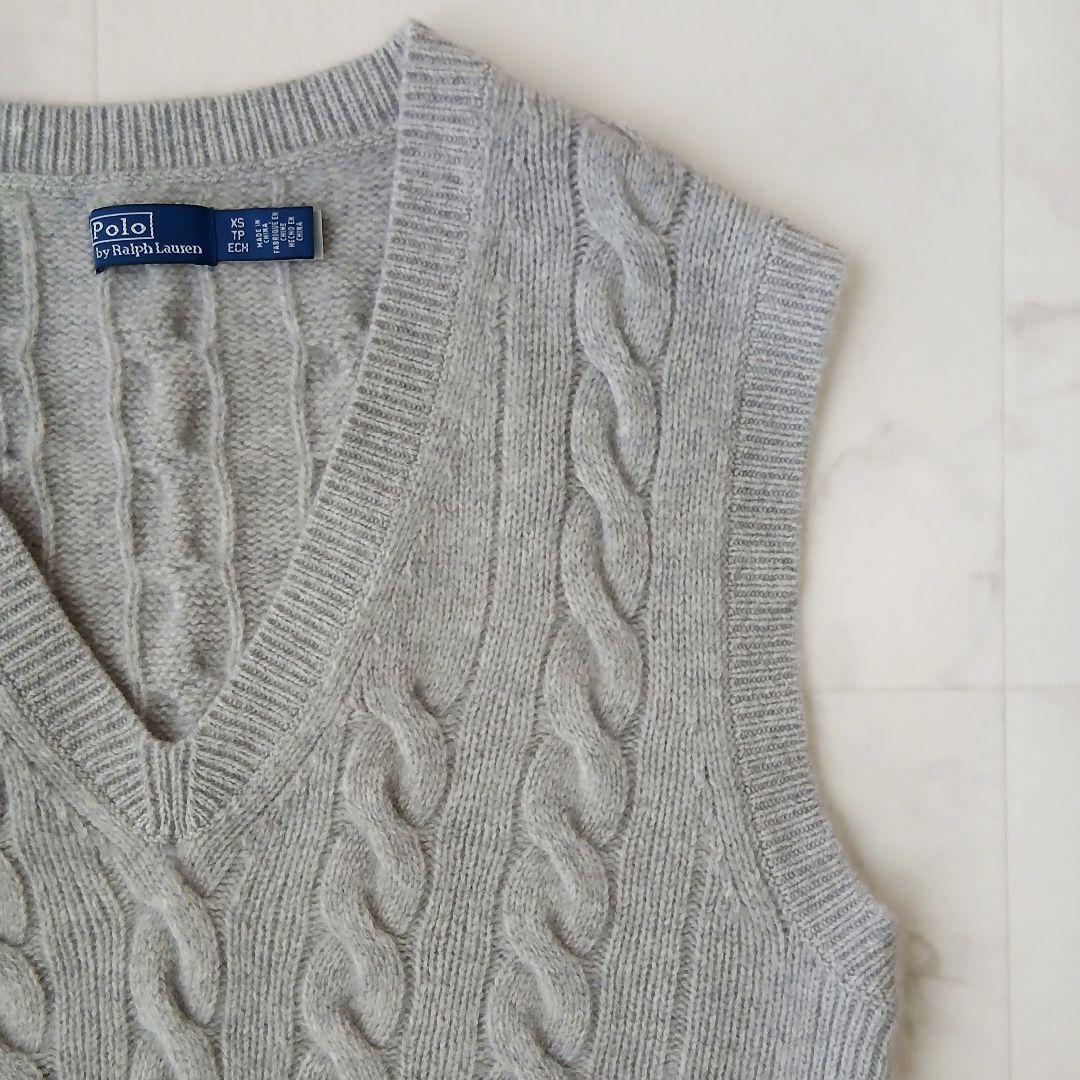 極美品 ポロラルフローレン 上質 ウールカシミヤ ケーブル Vネックベスト 現行