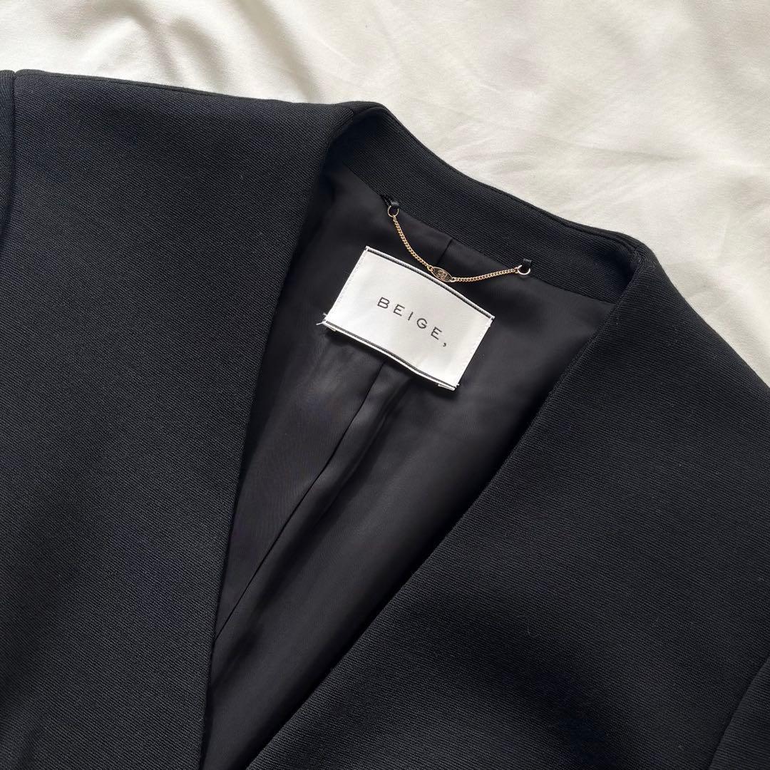 極美品✨ベイジ ノーカラージャケット スーツ セットアップ 日本製 黒 2