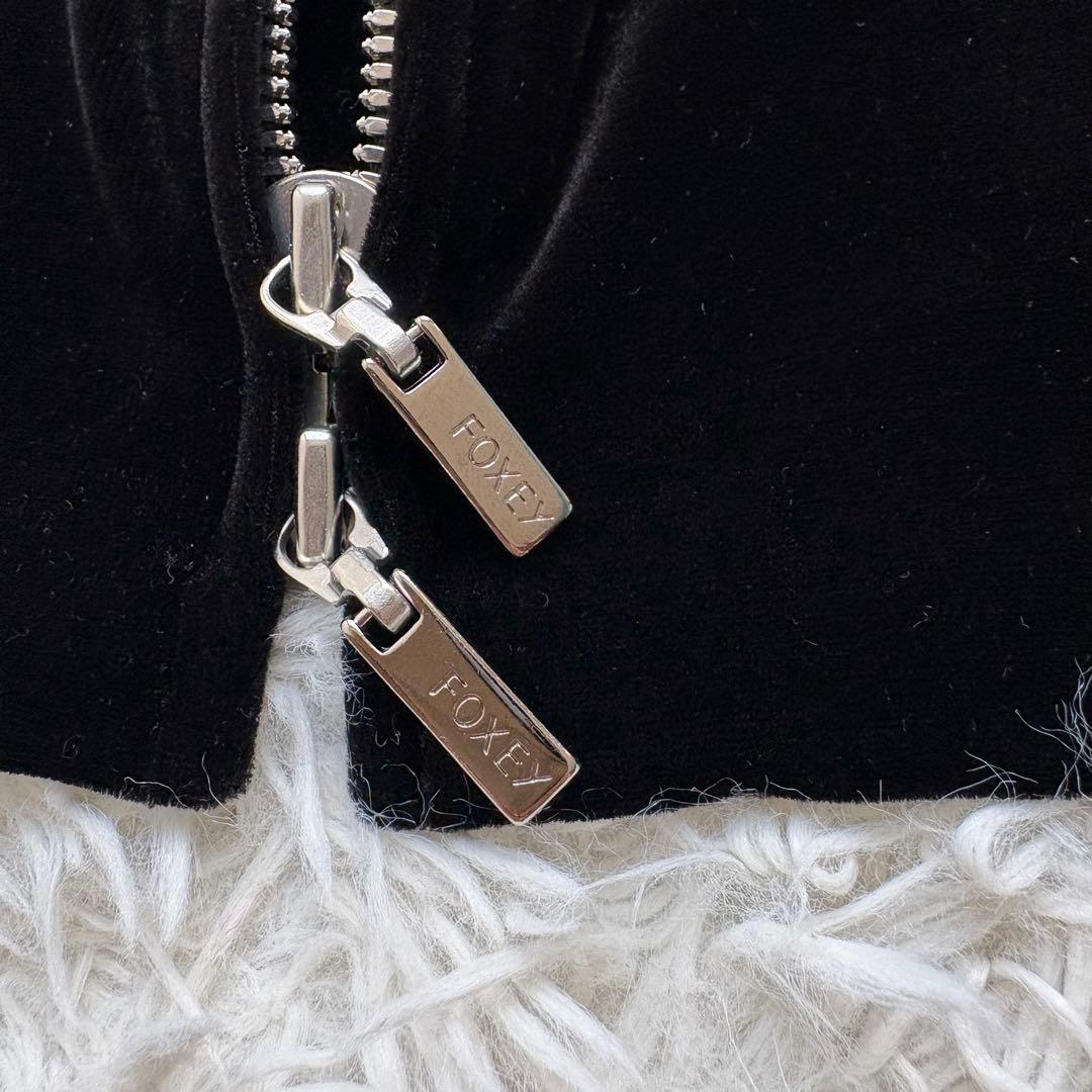 未使用級 20年♡フォクシー ベロアノアール パーカー クロップド ダブルジップ