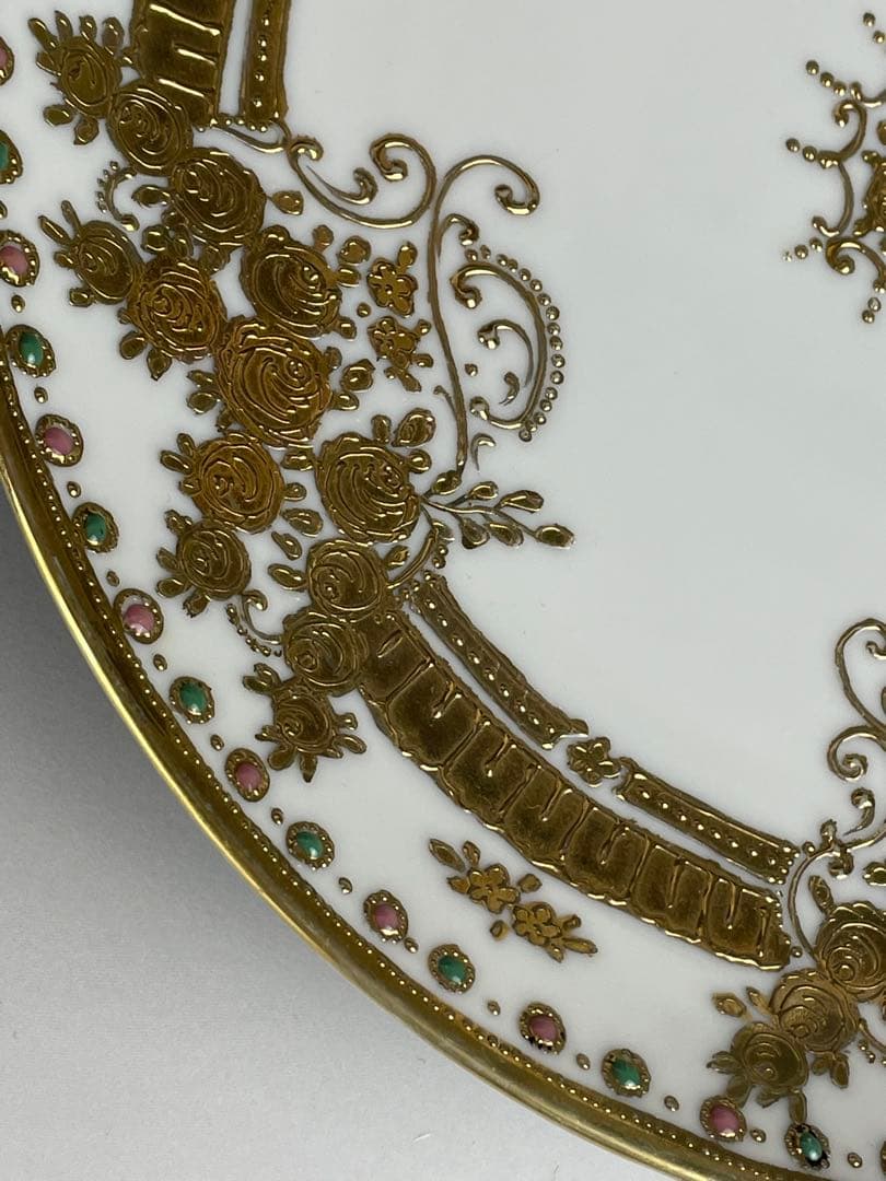 オールドノリタケ ２４．１cm ジュエル エナメル 金盛り プレート 皿