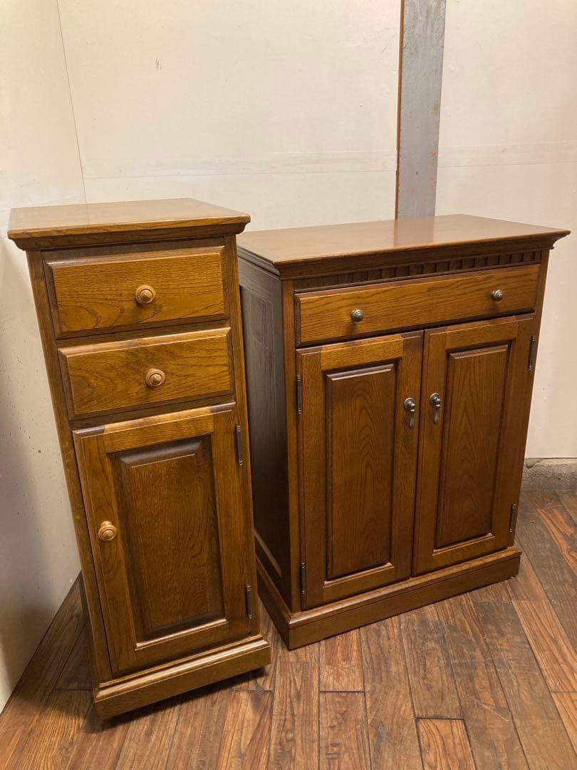 葉山家具 葉山ガーデン オーク材 スリムキャビネット キャスター付 花台 電話台