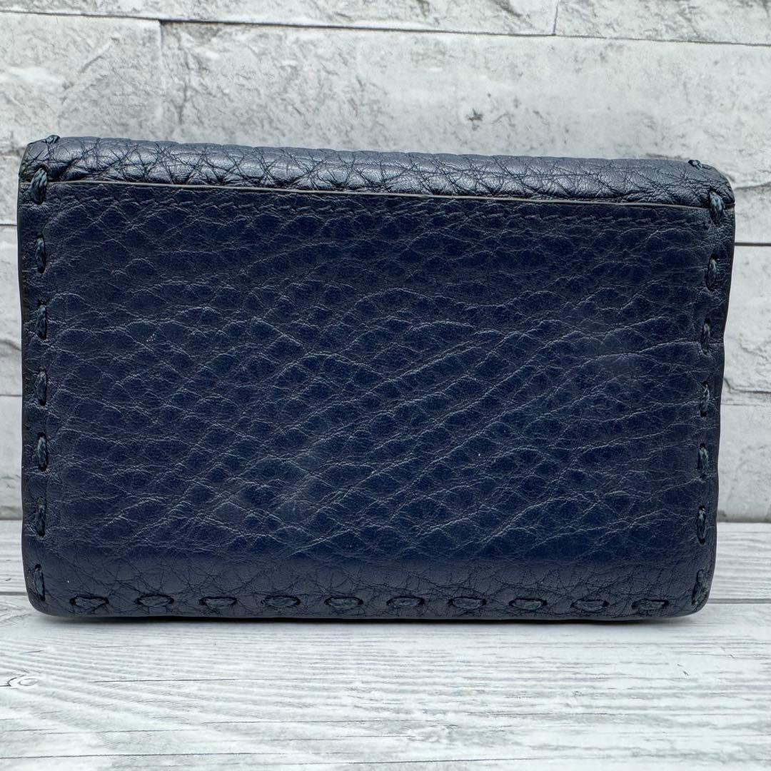 【美品】FENDI　セレリア　名刺入れ　レザー　バイカラー　シボ革　ネイビー