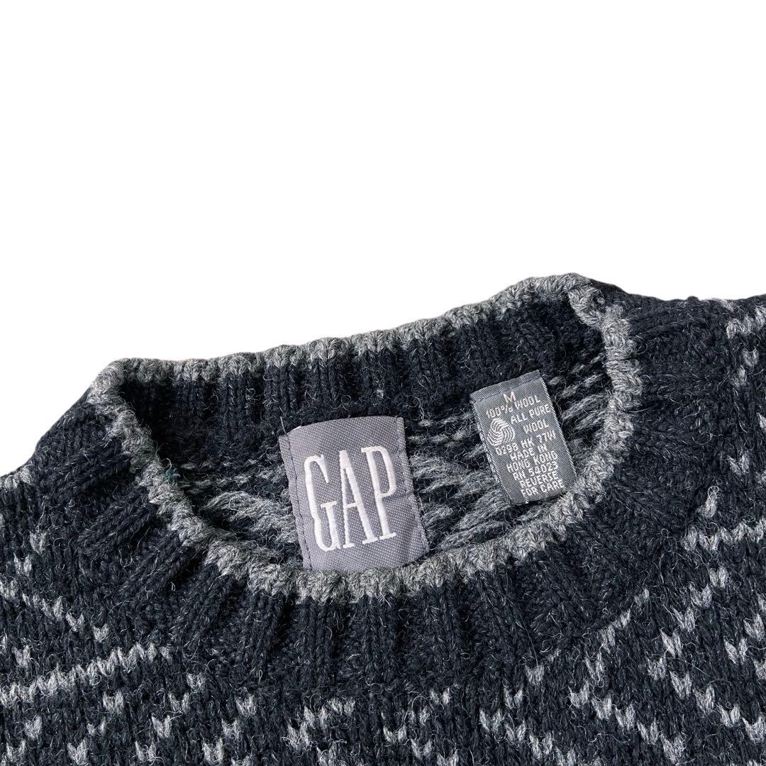 90s OLD GAP バーズアイ ウール ニット セーター　黒 ブラック