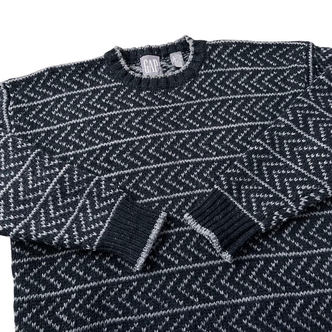 90s OLD GAP バーズアイ ウール ニット セーター　黒 ブラック
