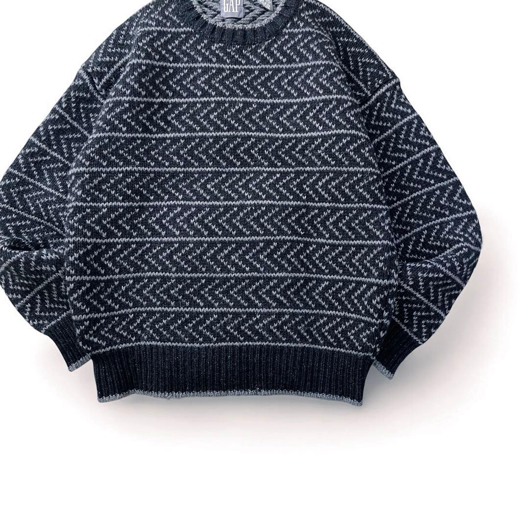 90s OLD GAP バーズアイ ウール ニット セーター　黒 ブラック