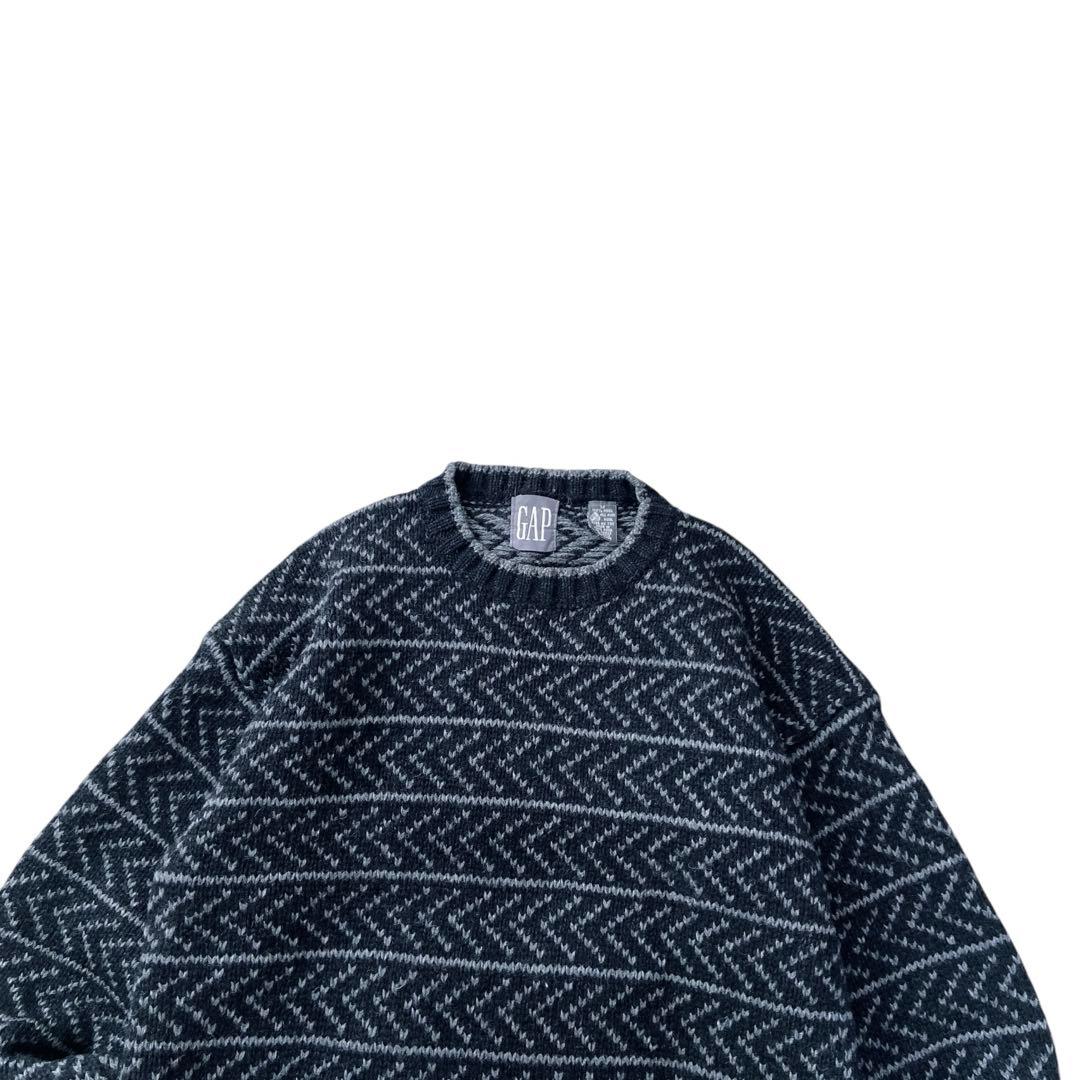 90s OLD GAP バーズアイ ウール ニット セーター　黒 ブラック
