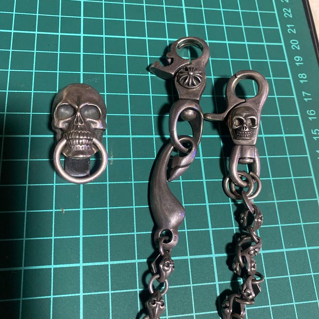 素早い対応925 スカル　ウォレットチェーン　ユリモチーフ　ch クロス