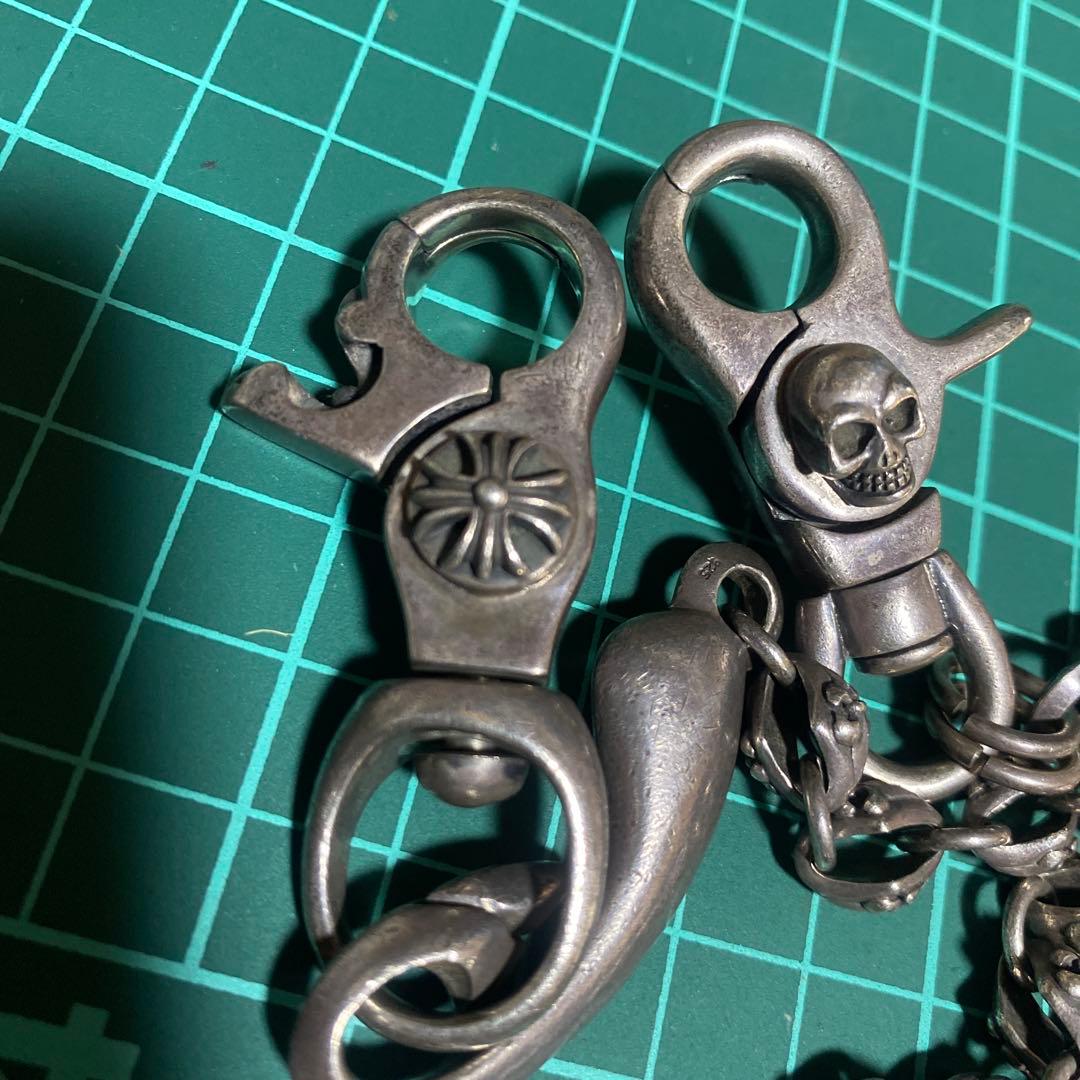 素早い対応925 スカル　ウォレットチェーン　ユリモチーフ　ch クロス