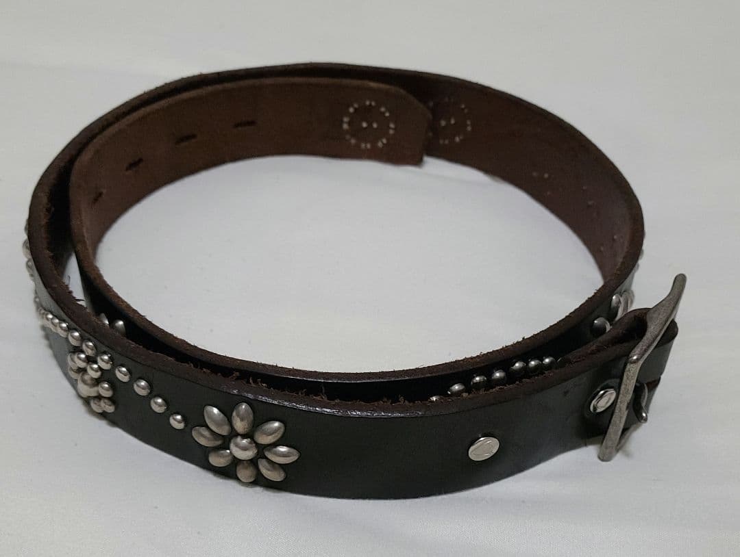 HTC Flour Belt フラワースタッズ レザーベルト ブラウン/シルバー