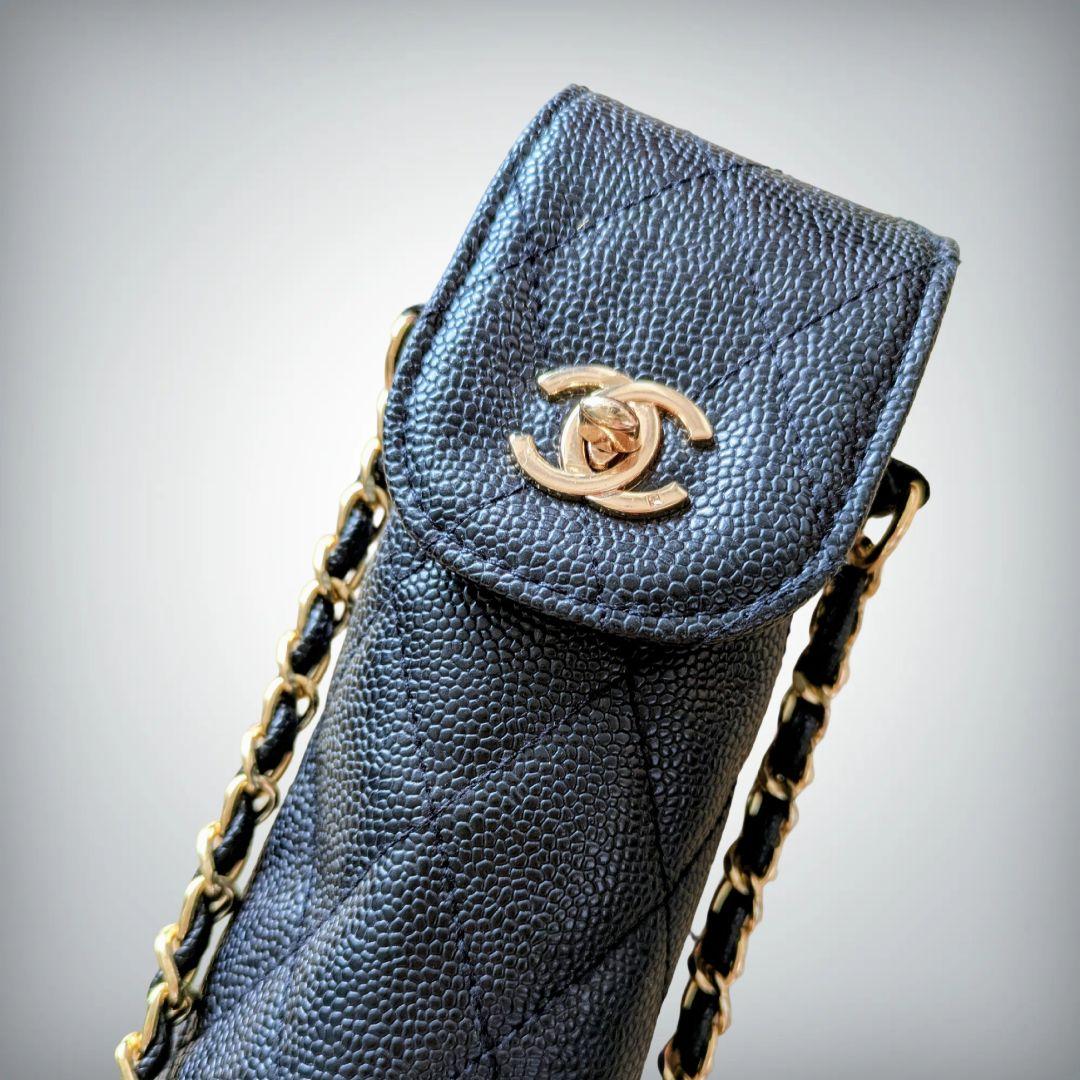 【CHANEL】シャネル　マトラッセ　折り畳み傘　ココマーク　レザーケース付　黒