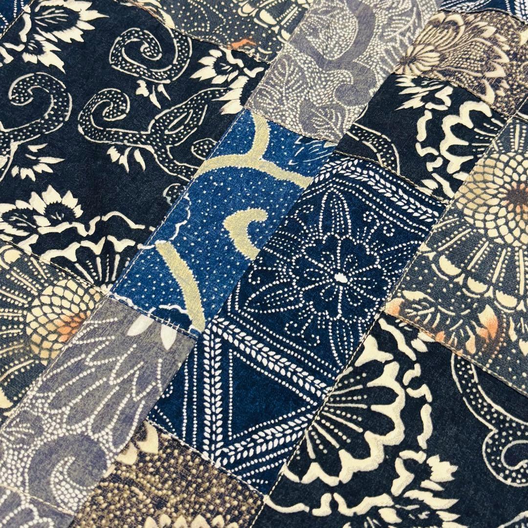 希少 J.CREW テーラードジャケット パッチワーク 和柄 藍染 唐草 2XL